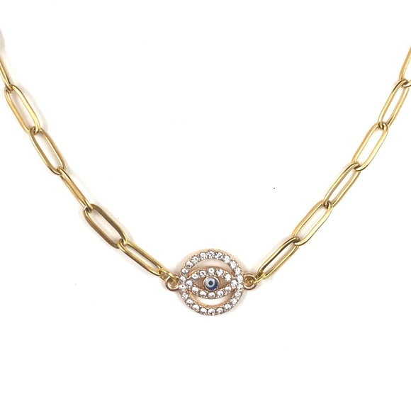 Lucky Eye Charm Paperclip Chain Necklace - NWT - Picture 1 of 4